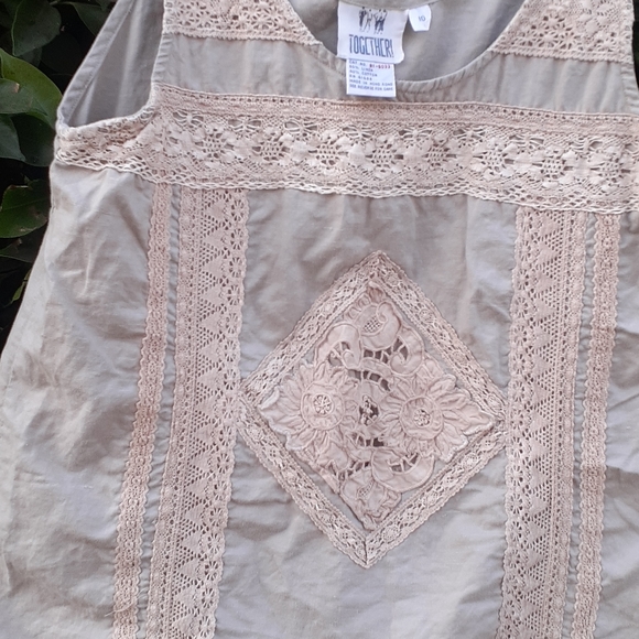 TOGETHER Tan Nude Sleeveless Blouse Lace trim 10 - Picture 3 of 9